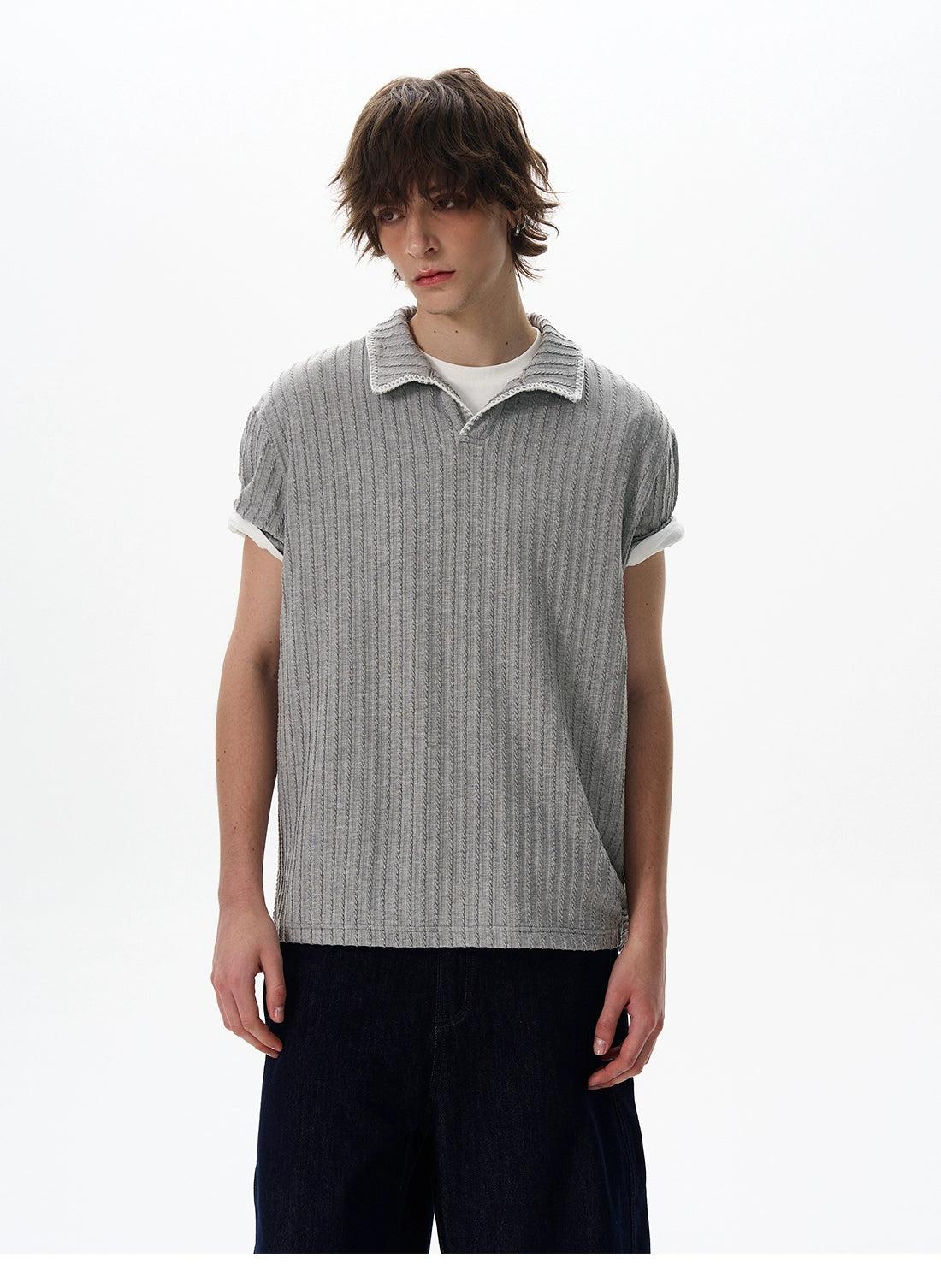 Contrast Stitched Collar Knit Polo Korean Street Fashion Polo By 77Flight Shop Online at OH Vault