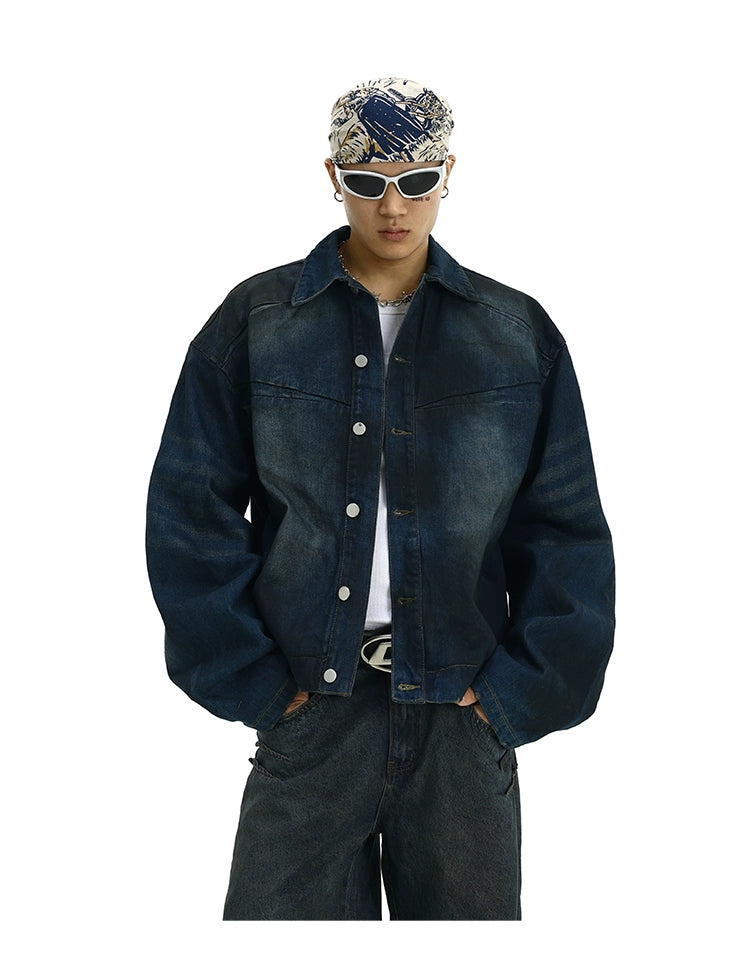 Structured Washed Denim Jacket Korean Street Fashion Jacket By MEBXX Shop Online at OH Vault