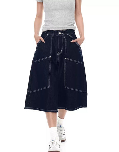 Topstitch Scimitar Denim Shorts Korean Street Fashion Shorts By Blacklists Shop Online at OH Vault