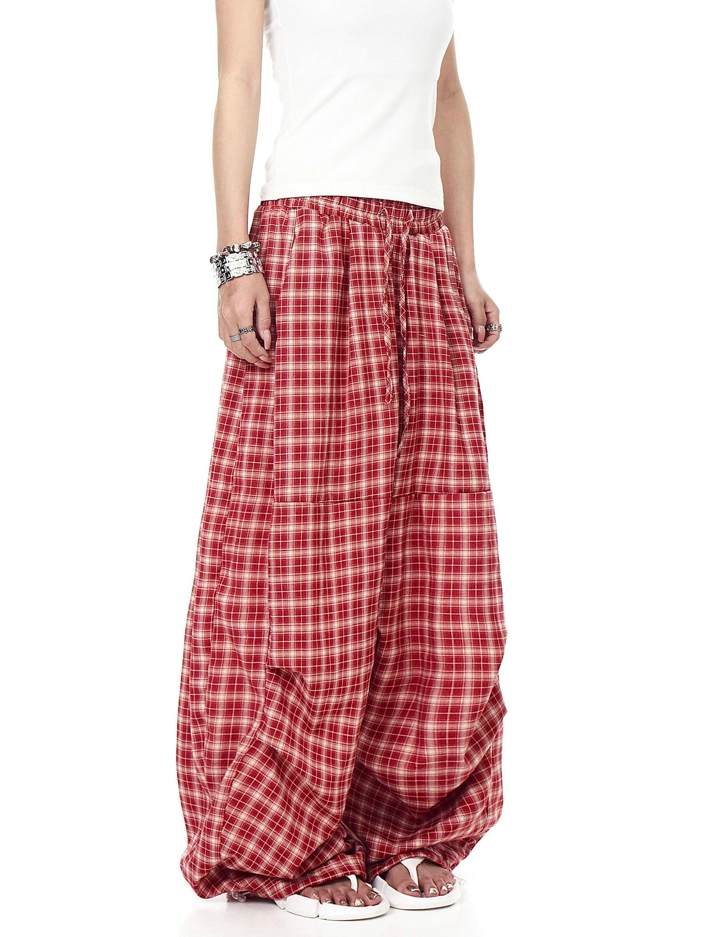 Drawstring Ruched Plaid Pants Korean Street Fashion Pants By Blacklists Shop Online at OH Vault