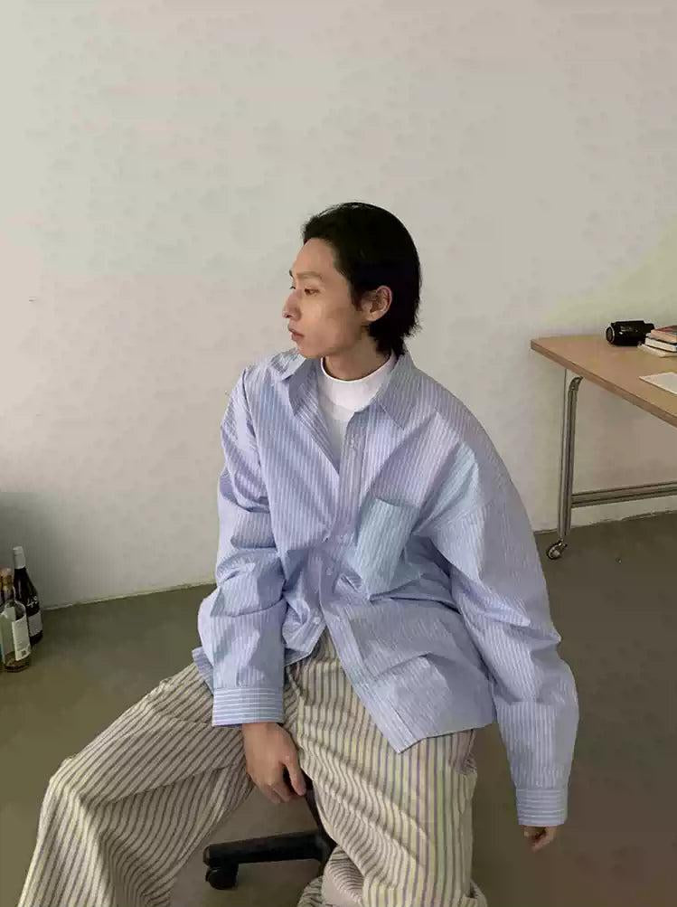 Striped Loose Shirt Korean Street Fashion Shirt By In Knots Shop Online at OH Vault