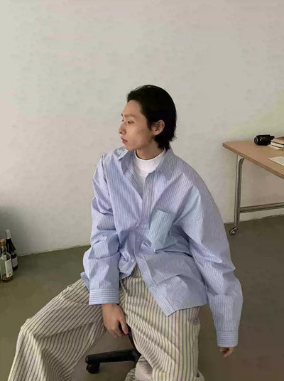 Striped Loose Shirt Korean Street Fashion Shirt By In Knots Shop Online at OH Vault