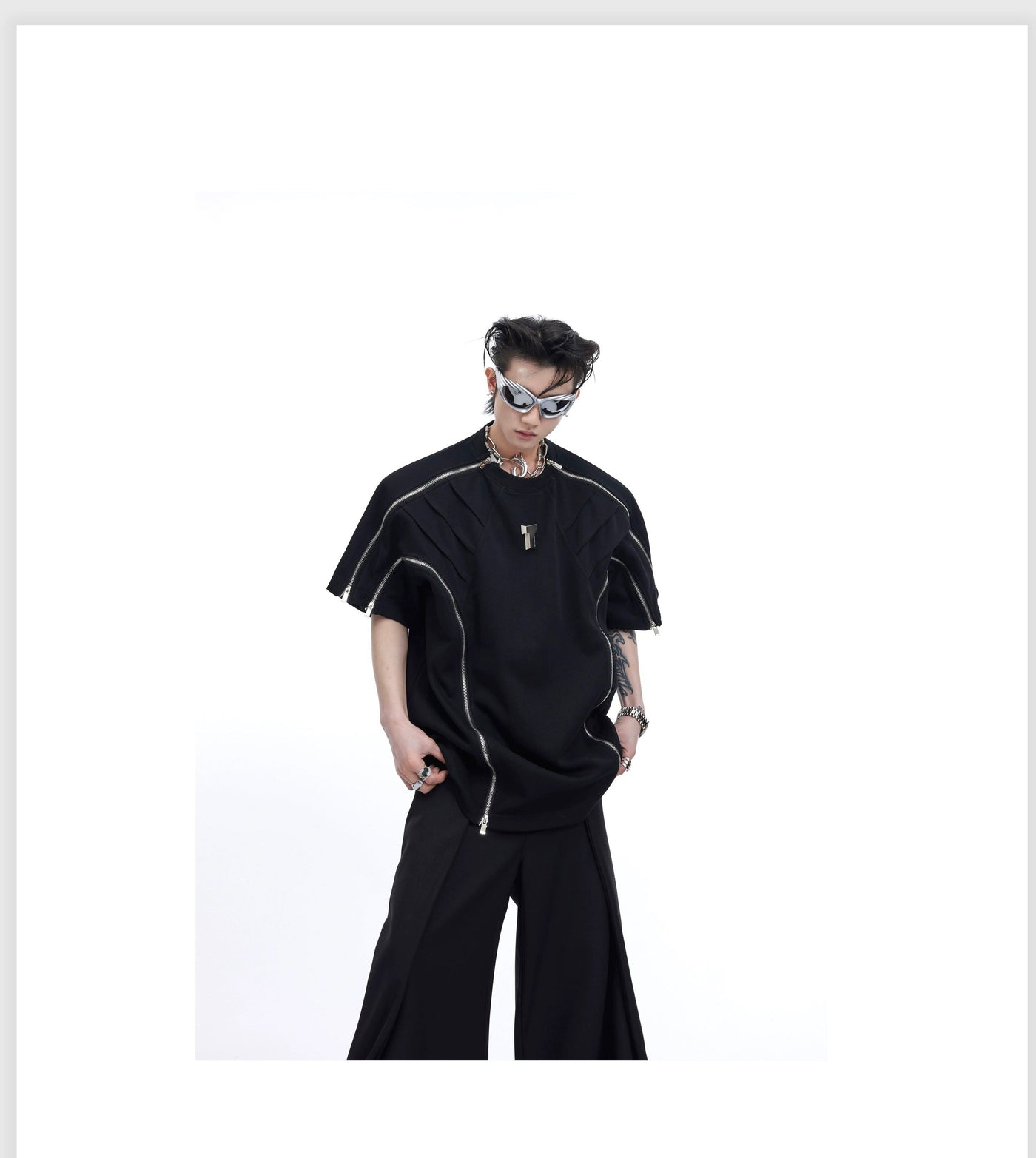 Zipper & Line Details T-Shirt Korean Street Fashion T-Shirt By Argue Culture Shop Online at OH Vault