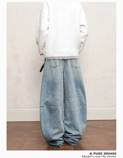 Faded Seam Baggy Fit Jeans Korean Street Fashion Jeans By A PUEE Shop Online at OH Vault