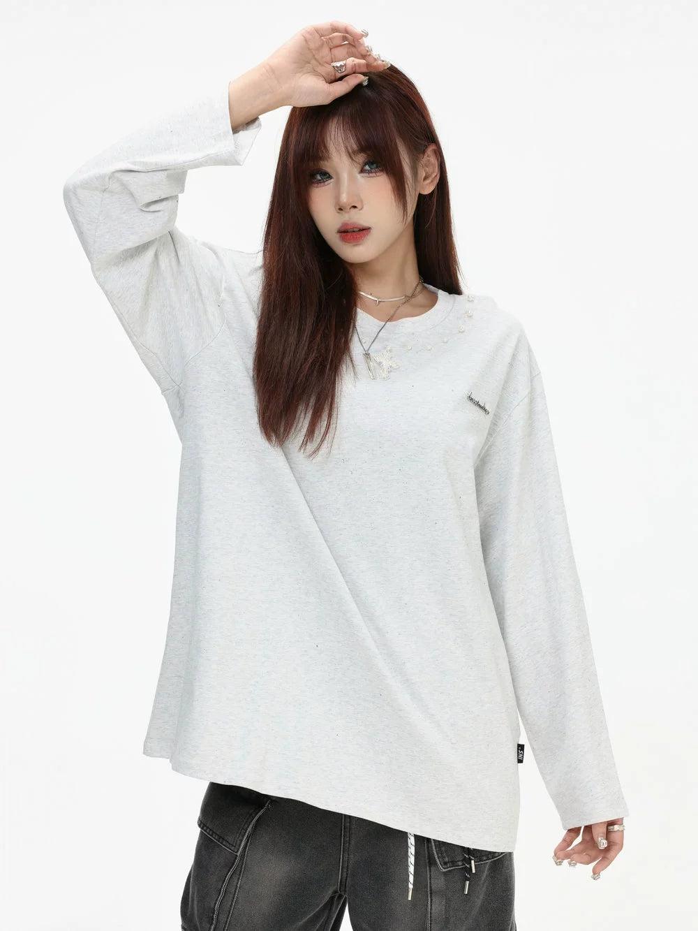 Pearl & Cross Long Sleeve T-Shirt Korean Street Fashion T-Shirt By INS Korea Shop Online at OH Vault