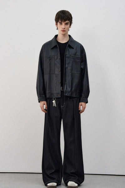 Boxy Cut PU Leather Jacket Korean Street Fashion Jacket By MaxDstr Shop Online at OH Vault