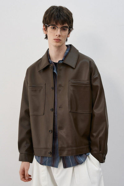 Boxy Cut PU Leather Jacket Korean Street Fashion Jacket By MaxDstr Shop Online at OH Vault