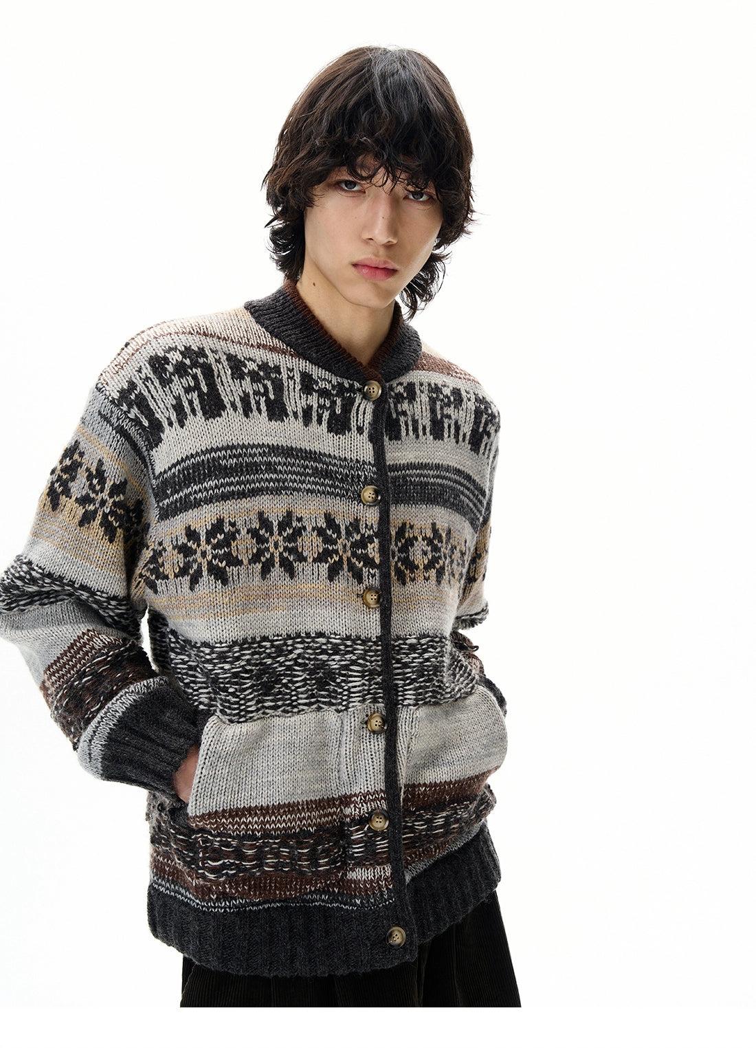 Fair Isle Striped Buttoned Sweater Korean Street Fashion Sweater By 77Flight Shop Online at OH Vault