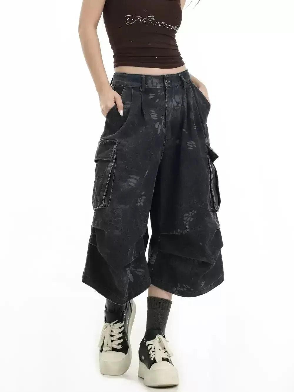 Washed & Patterned Cargo Shorts Korean Street Fashion Shorts By INS Korea Shop Online at OH Vault