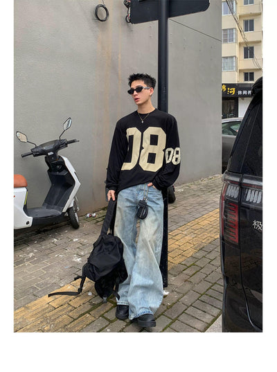Number 08 Print Long Sleeve T-Shirt Korean Street Fashion T-Shirt By Poikilotherm Shop Online at OH Vault