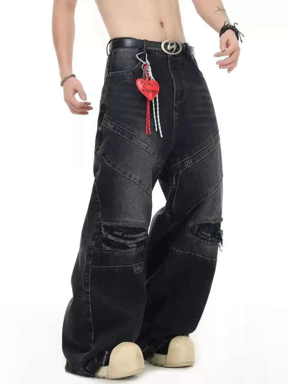 Ripped Knee Fade Highlights Jeans Korean Street Fashion Jeans By INS Korea Shop Online at OH Vault