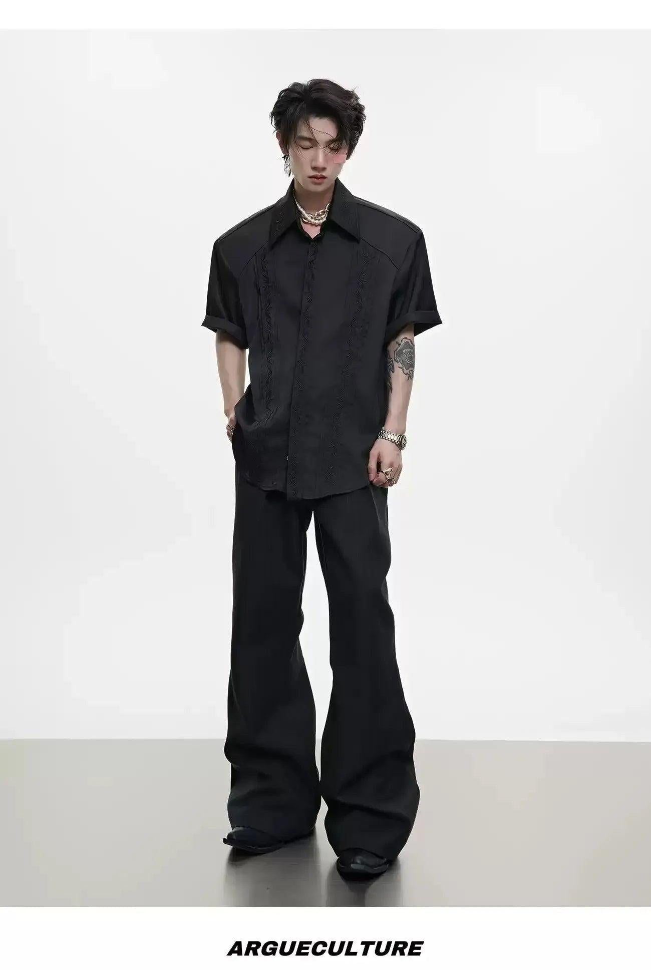Structured Embroidery Shirt Korean Street Fashion Shirt By Argue Culture Shop Online at OH Vault