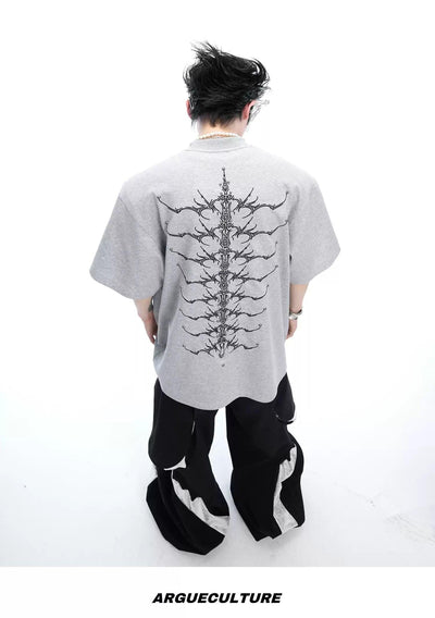 Detailed Spine Embroidered T-Shirt Korean Street Fashion T-Shirt By Argue Culture Shop Online at OH Vault
