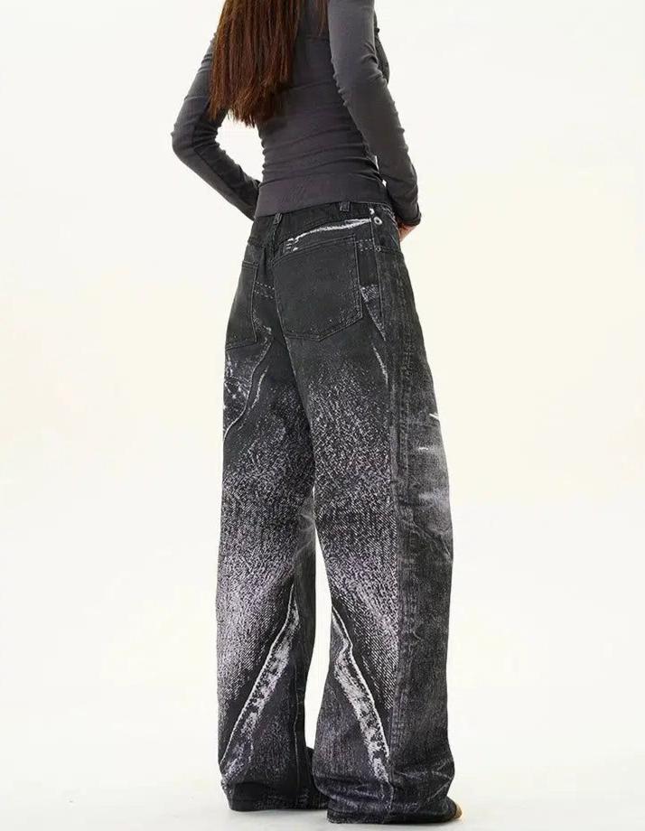 Spray Paint Wide-Leg Jeans Korean Street Fashion Jeans By 77Flight Shop Online at OH Vault