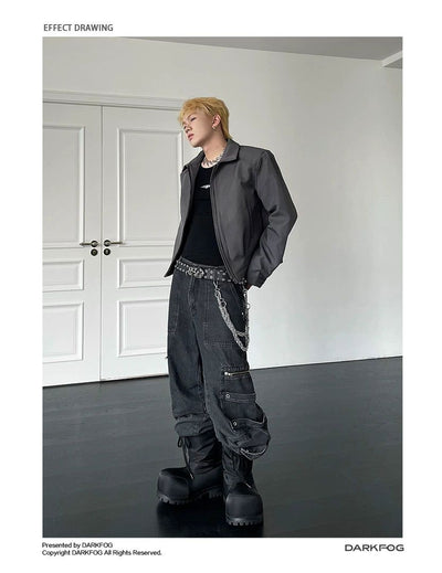 Washed Strap Detail Cargo Jeans Korean Street Fashion Jeans By Dark Fog Shop Online at OH Vault