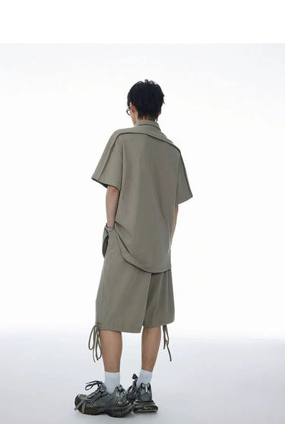 Athleisure Shirt & Drawstring Shorts Set Korean Street Fashion Clothing Set By Cro World Shop Online at OH Vault