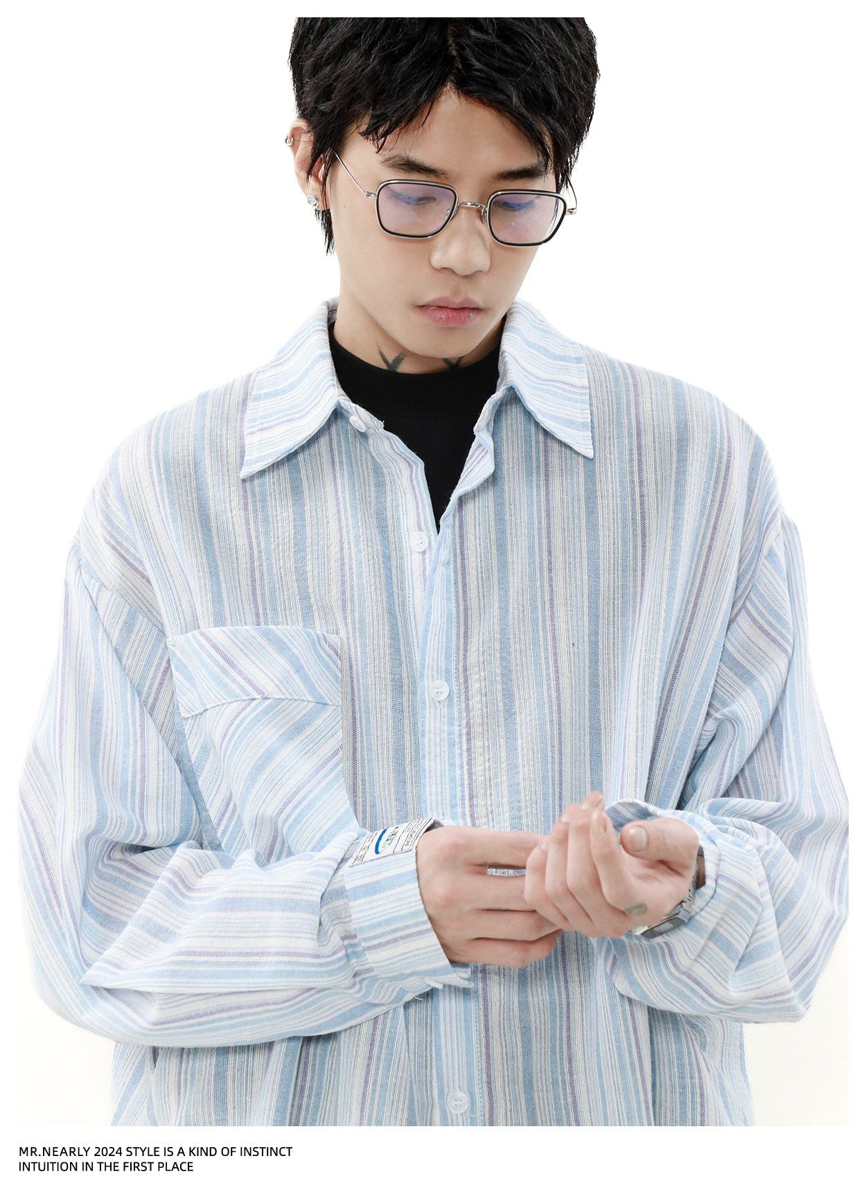 Contrast Striped Pocket Shirt Korean Street Fashion Shirt By Mr Nearly Shop Online at OH Vault