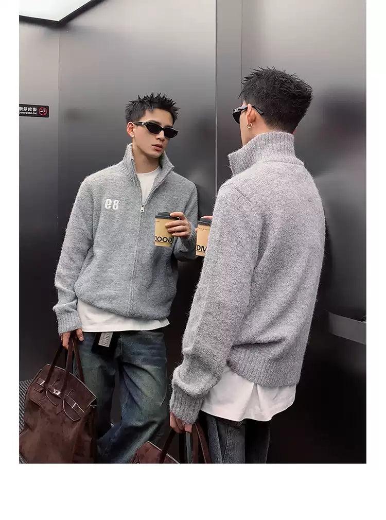 Embroidery Stand Collar Knit Jacket Korean Street Fashion Jacket By Poikilotherm Shop Online at OH Vault