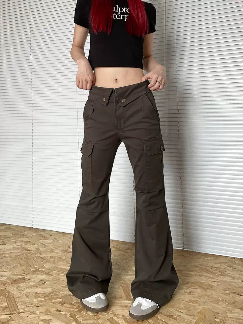 Folded Detail Cargo Pants Korean Street Fashion Pants By Apocket Shop Online at OH Vault