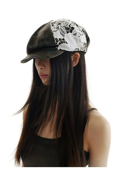 Lace Spliced Detail Beret Korean Street Fashion Hat By Conp Conp Shop Online at OH Vault