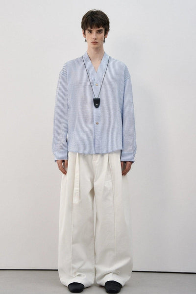 Textured Striped V-Neck Shirt Korean Street Fashion Shirt By MaxDstr Shop Online at OH Vault