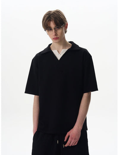 Layered V-Neck Polo Korean Street Fashion Polo By MaxDstr Shop Online at OH Vault