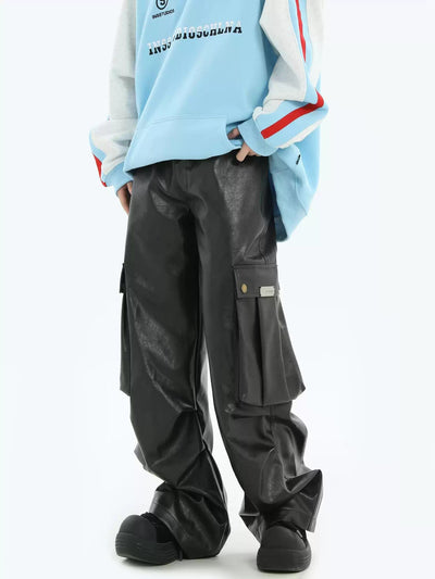 Wide Pocket PU Leather Cargo Pants Korean Street Fashion Pants By INS Korea Shop Online at OH Vault