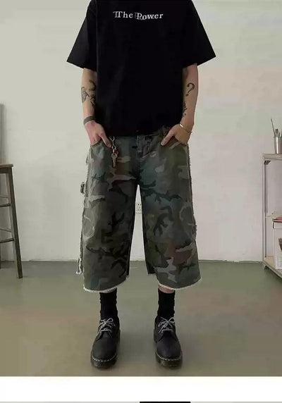 Raw Edge Camo Cargo Shorts Korean Street Fashion Shorts By In Knots Shop Online at OH Vault