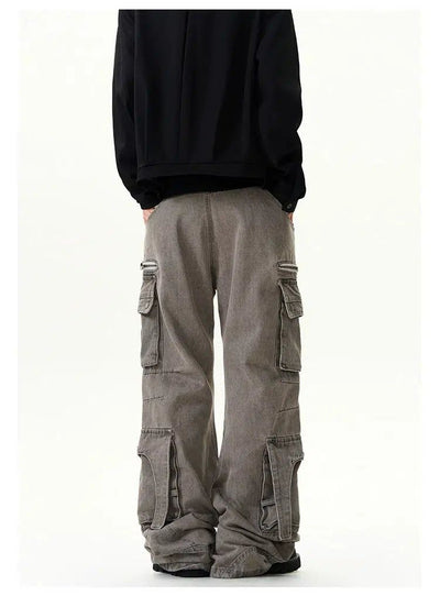 Washed Functional Cargo Jeans Korean Street Fashion Jeans By A PUEE Shop Online at OH Vault