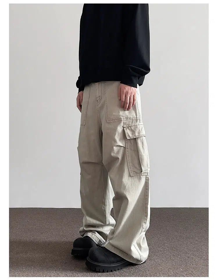 Large Pocket Pleats Bootcut Cargo Pants Korean Street Fashion Pants By A PUEE Shop Online at OH Vault