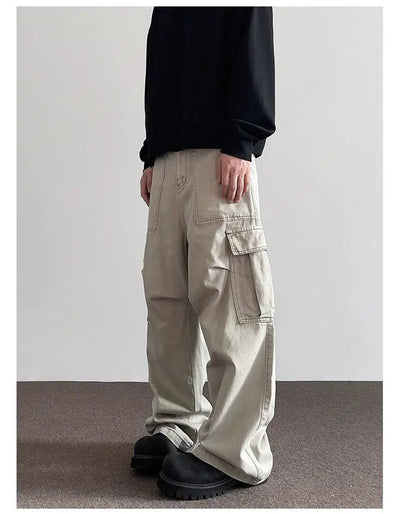 Large Pocket Pleats Bootcut Cargo Pants Korean Street Fashion Pants By A PUEE Shop Online at OH Vault