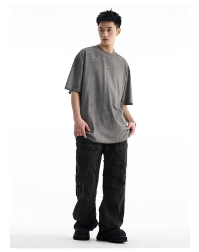 Stitched Stars Washed T-Shirt Korean Street Fashion T-Shirt By A PUEE Shop Online at OH Vault
