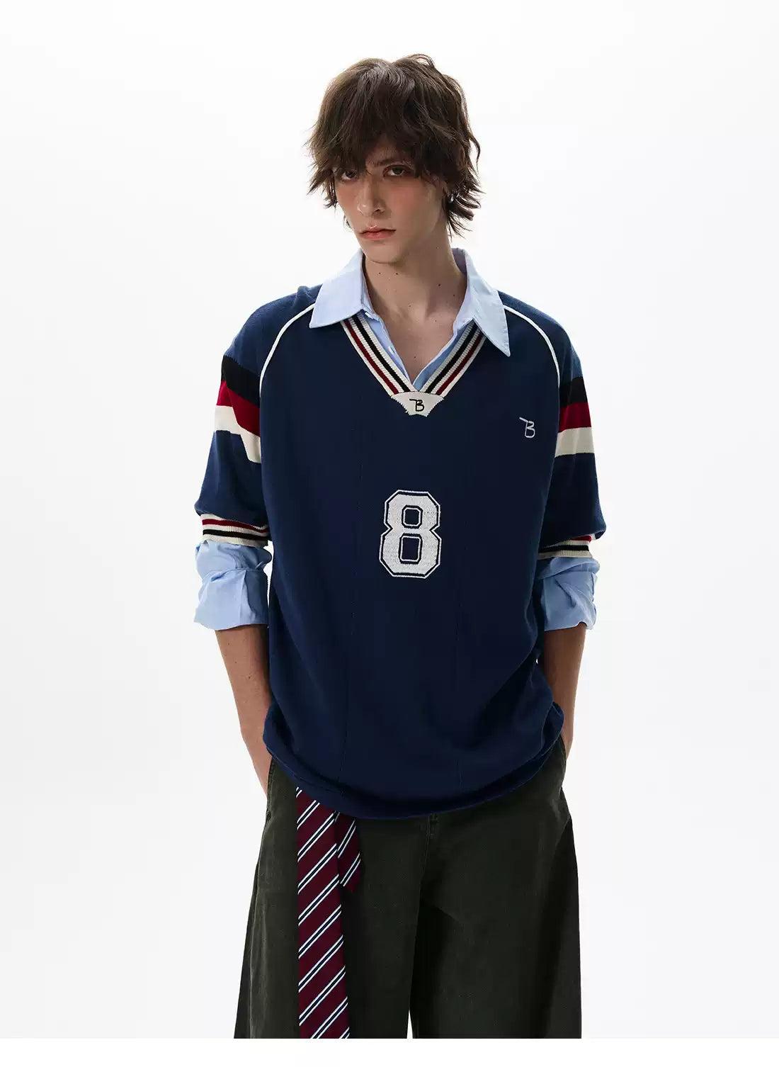 V-Neck Number 8 Knit T-Shirt Korean Street Fashion T-Shirt By 77Flight Shop Online at OH Vault