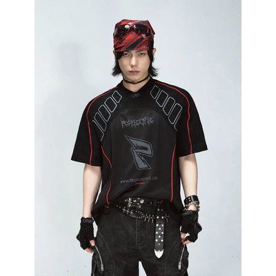 Sports Style Racing T-Shirt Korean Street Fashion T-Shirt By PeopleStyle Shop Online at OH Vault