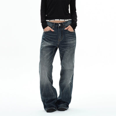 Multi-Whiskered Raw Edge Jeans Korean Street Fashion Jeans By 77Flight Shop Online at OH Vault
