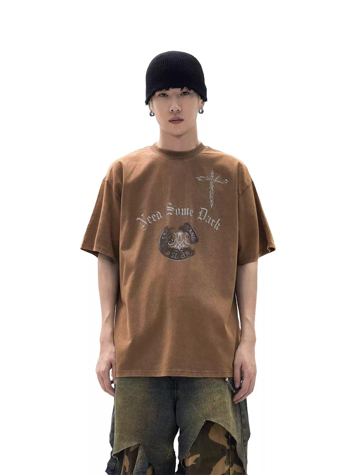 Grunge Loose Washed T-Shirt Korean Street Fashion T-Shirt By Ash Dark Shop Online at OH Vault