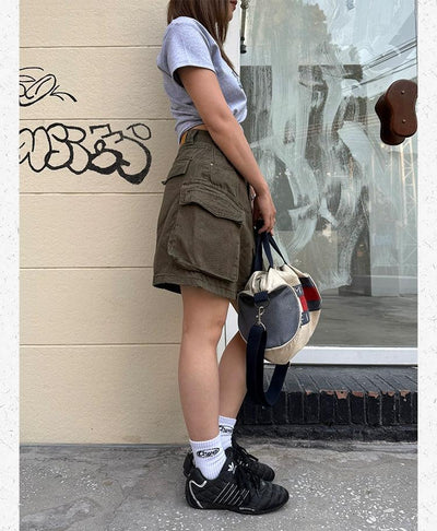 Multi-Pocket Cargo Denim Skirt Korean Street Fashion Skirt By Made Extreme Shop Online at OH Vault
