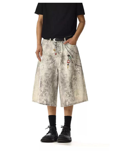 Smudged & Printed Denim Shorts Korean Street Fashion Shorts By MEBXX Shop Online at OH Vault