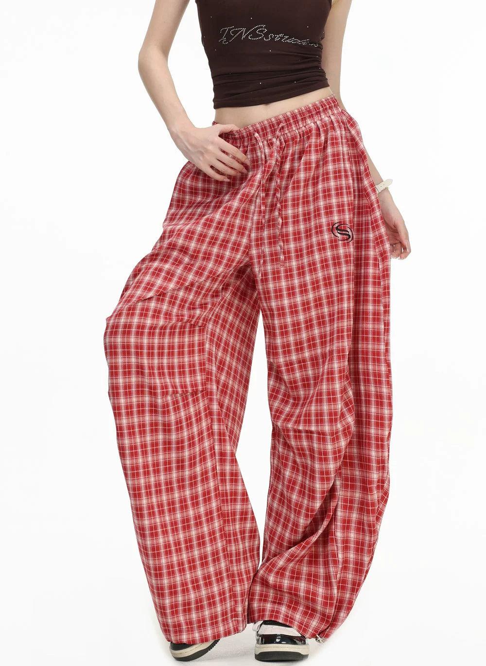 Drawstring Plaid Scimitar Pants Korean Street Fashion Pants By INS Korea Shop Online at OH Vault