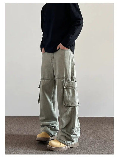 Fade Washed Side Pocket Cargo Pants Korean Street Fashion Pants By A PUEE Shop Online at OH Vault