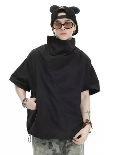 Asymmetic Zipped Stand Collar S/S Jacket Korean Street Fashion Shirt By INS Korea Shop Online at OH Vault