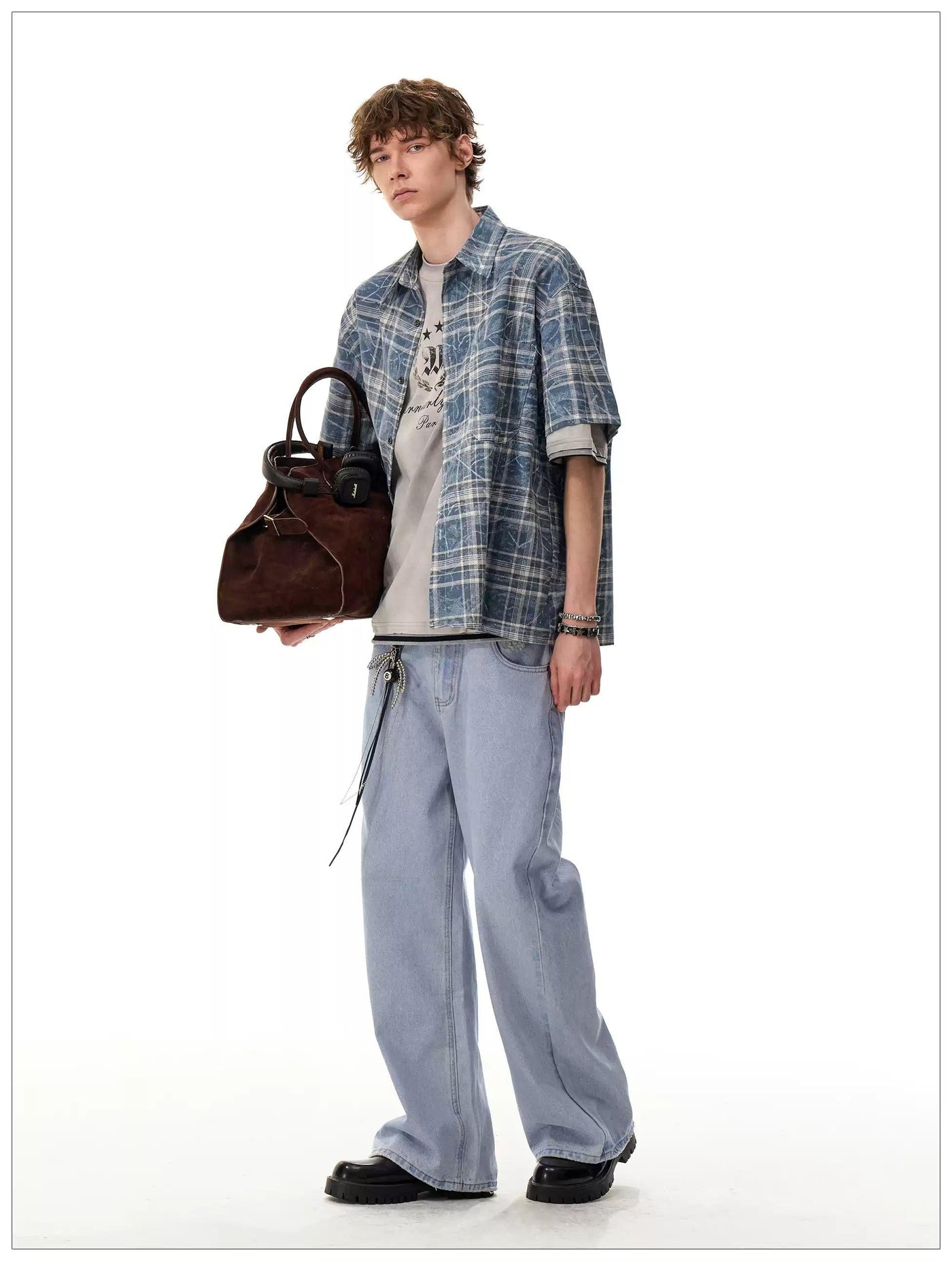 Abstract Lines Checkered Shirt Korean Street Fashion Shirt By Mr Nearly Shop Online at OH Vault