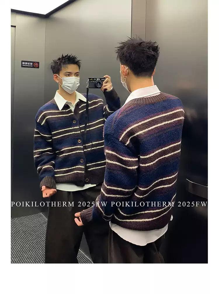Striped Contrast Knit Cardigan Korean Street Fashion Cardigan By Poikilotherm Shop Online at OH Vault
