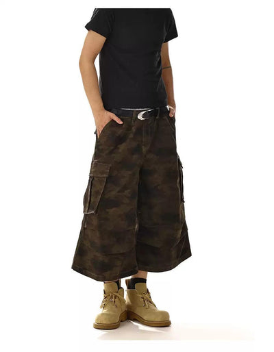 Pleated Loose Camouflage Denim Shorts Korean Street Fashion Shorts By MEBXX Shop Online at OH Vault