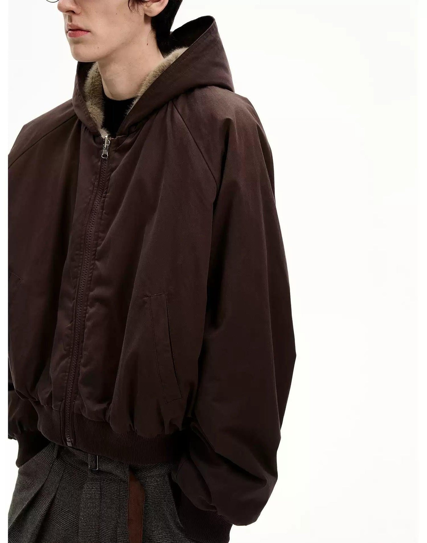 Faux-Shearling Trim Hooded Jacket Korean Street Fashion Jacket By MaxDstr Shop Online at OH Vault