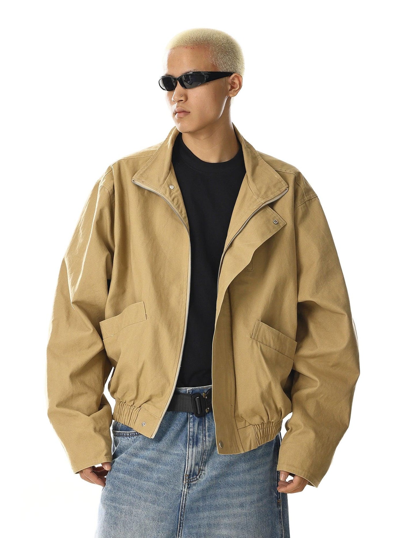 Stand Collar Ruched Hem Jacket Korean Street Fashion Jacket By MEBXX Shop Online at OH Vault