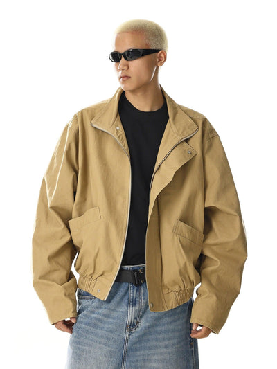 Stand Collar Ruched Hem Jacket Korean Street Fashion Jacket By MEBXX Shop Online at OH Vault