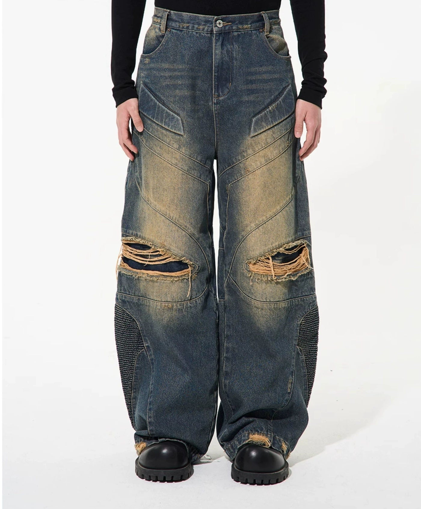 Distressed & Washed Multi-Detail Jeans Korean Street Fashion Jeans By Blind No Plan Shop Online at OH Vault