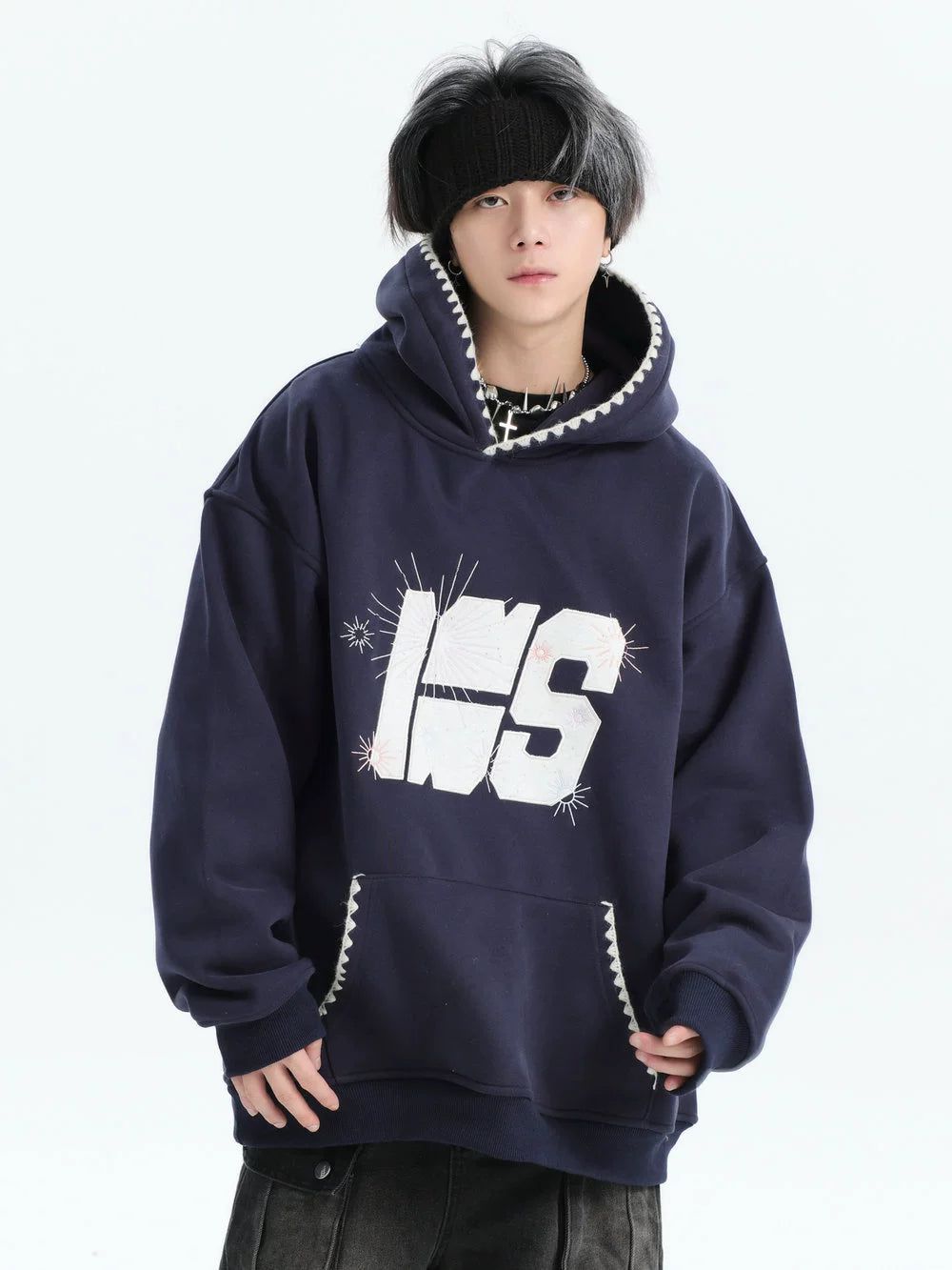 Fireworks Logo Stitch Hoodie Korean Street Fashion Hoodie By INS Korea Shop Online at OH Vault