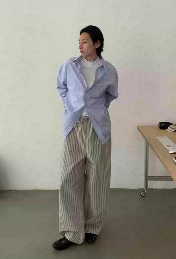 Striped Loose Shirt Korean Street Fashion Shirt By In Knots Shop Online at OH Vault